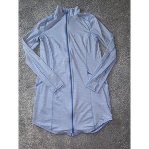 Duluth Trading Women Small Blue White‎ Striped Full Zip Tunic Jacket Activewear
